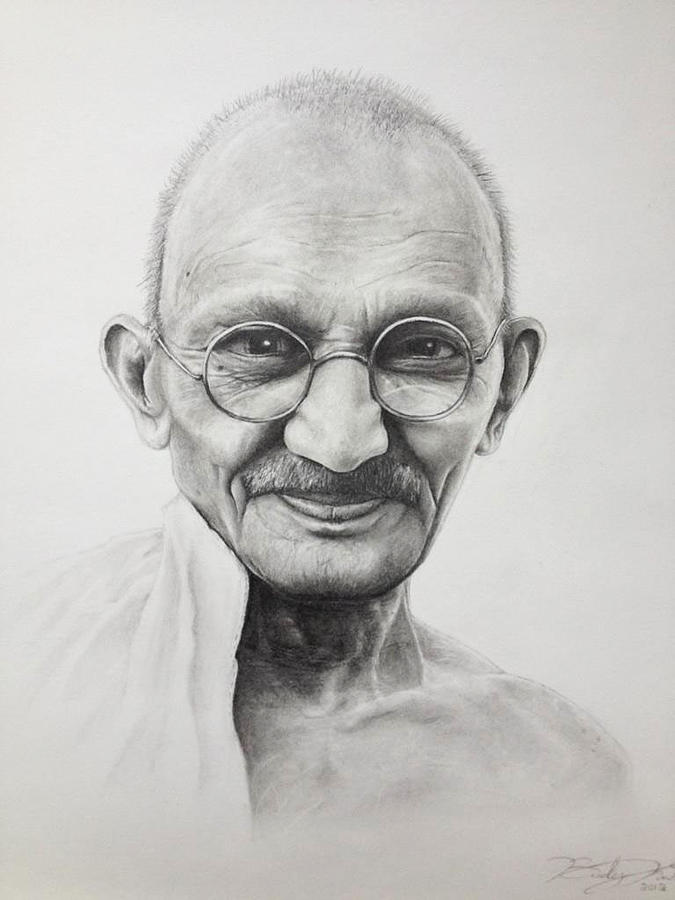 Drawing Of Mahatma Gandhi With Grey Pencils Stock Photo, Picture and  Royalty Free Image. Image 14939056.