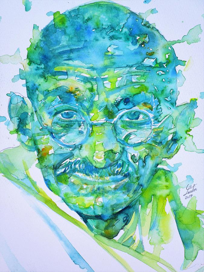 Mahatma Gandhi Painting - MAHATMA GANDHI - watercolor portrait.6 by Fabrizio Cassetta