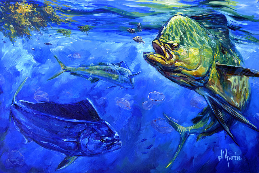 Fish Painting - Mahi and Moon Jellyfish by Tom Dauria