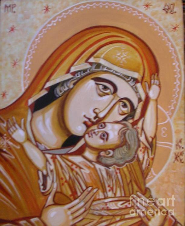 Maica Domnului cu Pruncul IIsus Hristos Painting by Lilioara Macovei