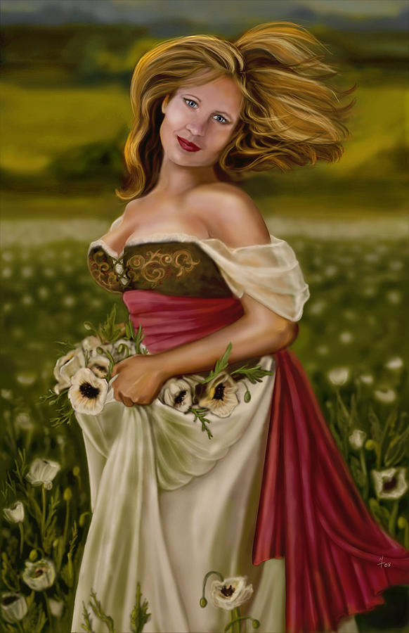Poppy Painting - Maiden amongst the Poppies by Maggie Terlecki