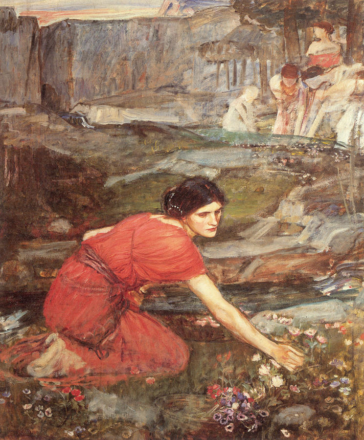 Maidens Picking Flowers By The Stream Painting by John William Waterhouse