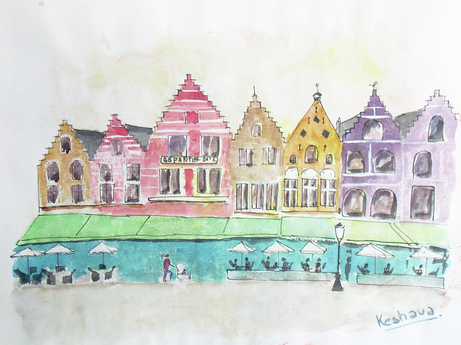 Main Square Brugges Painting by Keshava Shukla