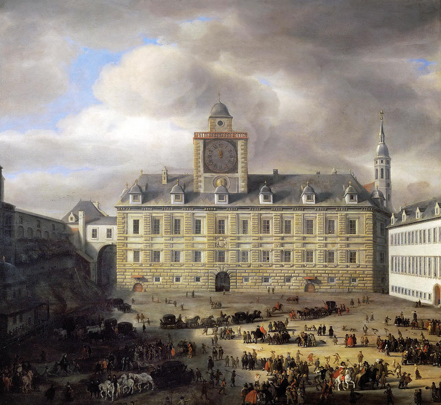Main Square Within the Imperial Castle in Vienna Painting by Samuel van Hoogstraten