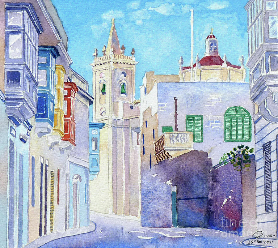 Main Street Balzan Malta Painting by Godwin Cassar