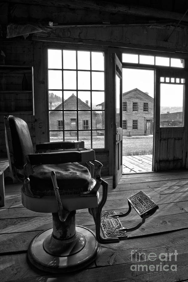 Main Street Barber Chair Black And White Photograph by Adam Jewell
