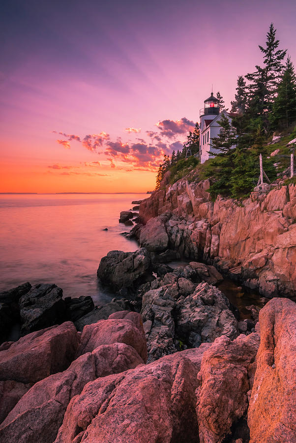 Maine Acadia Bass Harbor Lighthouse Sunset Photograph by Ranjay Mitra