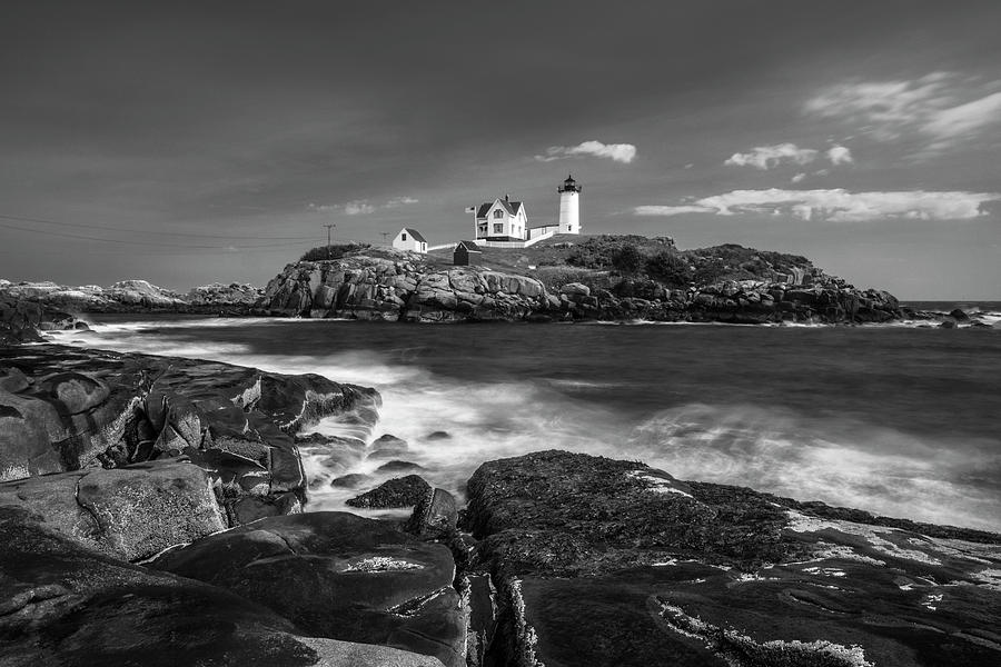Maine Cape Neddick Lighthouse in BW Photograph by Ranjay Mitra