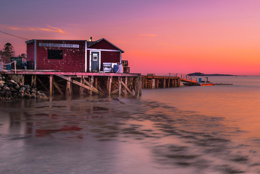 Maine Coastal Sunset at Dicks Lobsters - Crabs Shack Photograph by Ranjay Mitra