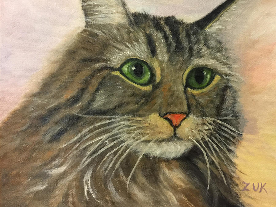 Maine Coon Cat Painting by Karen Zuk Rosenblatt