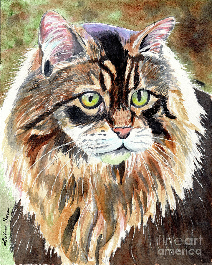 Maine Coon Cat, Cat Paintings, Cat prints,  Painting by LeAnne Sowa