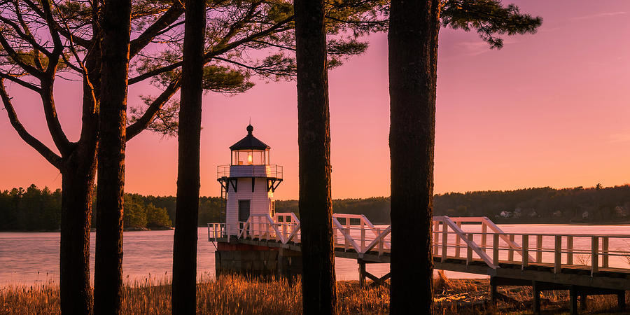 Maine Doubling Point Lighthouse at Sunset Panorama Photograph by Ranjay Mitra