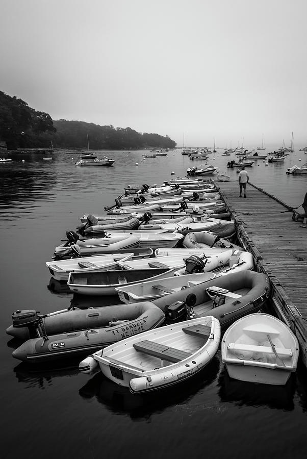 Maine Harbor on Misty Morning in BW Photograph by Ranjay Mitra
