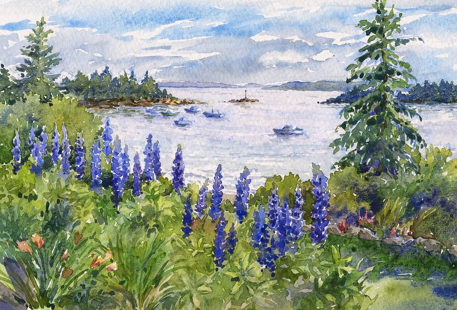 Landscape Painting - Maine Lupines by Leslie Fehling