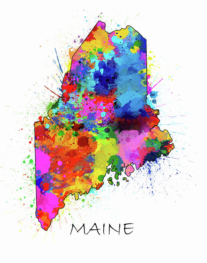 Maine Map Digital Art - Maine Map Color Splatter by Bekim M