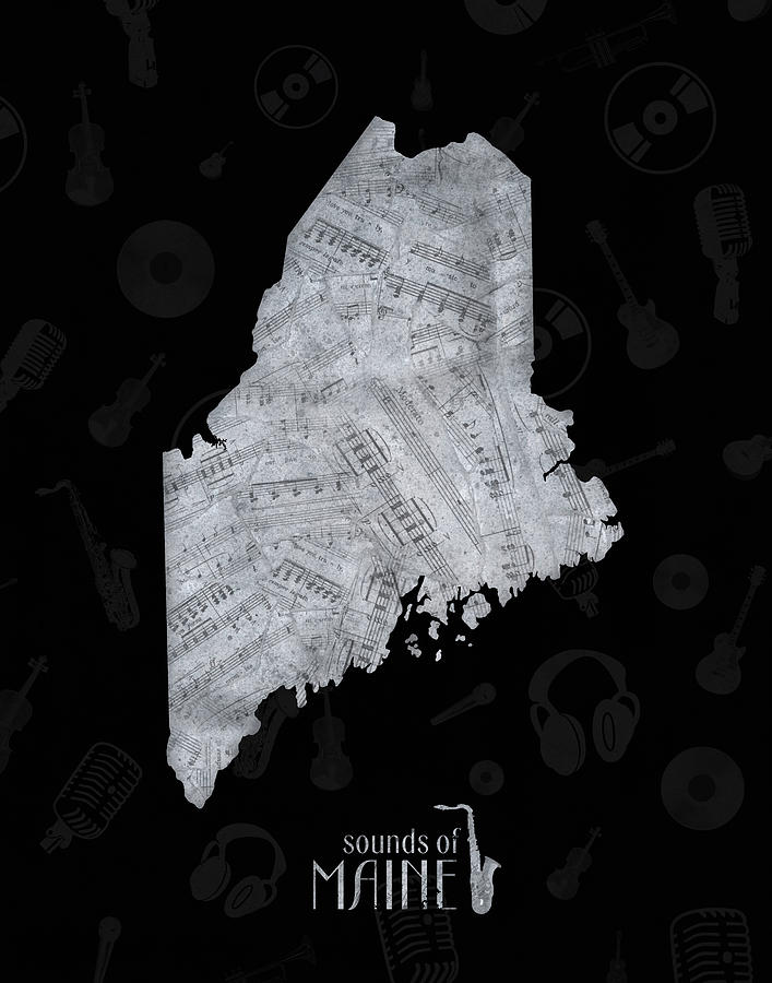 Maine Map Music Notes 2 Digital Art by Bekim M