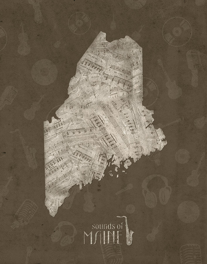 Maine Map Music Notes 3 Digital Art