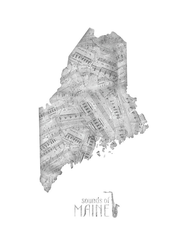 Maine Map Music Notes Digital Art