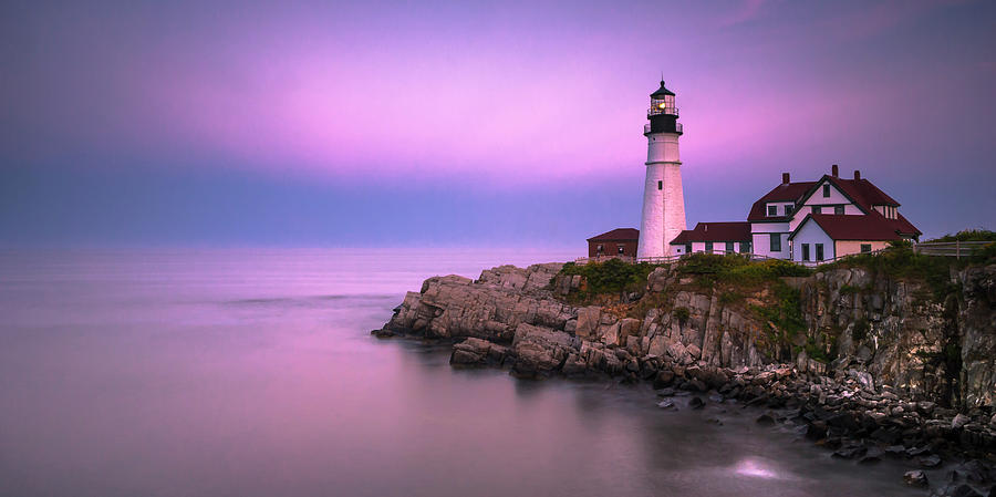 Maine Portland Headlight Blue Hour Panorama Photograph by Ranjay Mitra