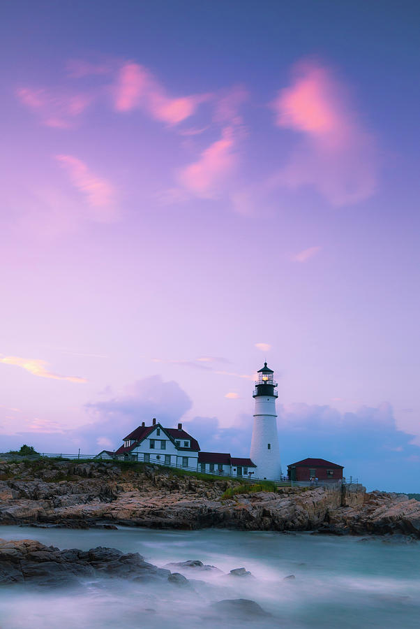 Sunset Photograph - Maine Portland Headlight Lighthouse in Blue Hour by Ranjay Mitra