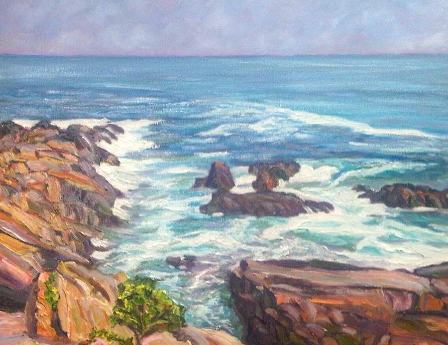 Maine Rocks and Sea Painting by Richard Nowak