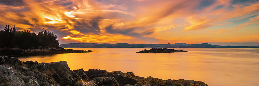 Maine Rocky Coastal Sunset in Penobscot Bay Panorama Photograph by Ranjay Mitra
