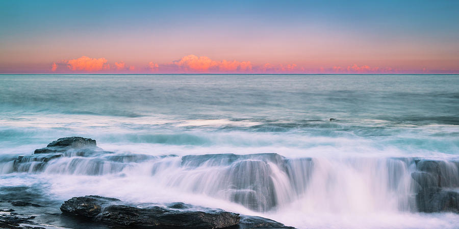 Maine Rocky Coastal Sunset Panorama Photograph by Ranjay Mitra