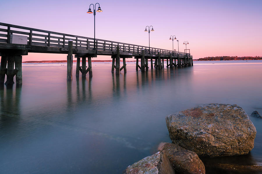 Maine Sunset over Yarmouth Fishing Pier and Boat Landing Photograph by Ranjay Mitra