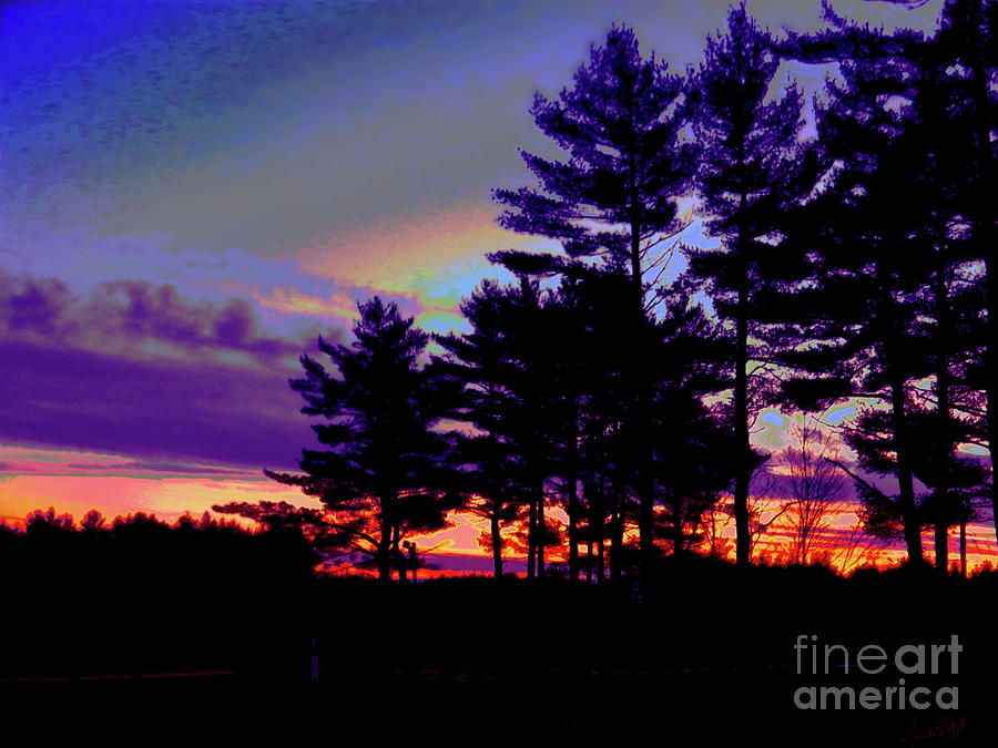 Maine sunset scape Painting by Priscilla Batzell Expressionist Art Studio Gallery