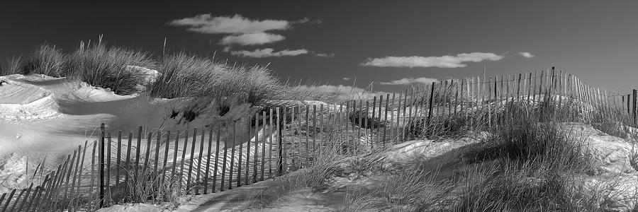 Maine Winter Coastal Dunes BW Panorama Photograph by Ranjay Mitra