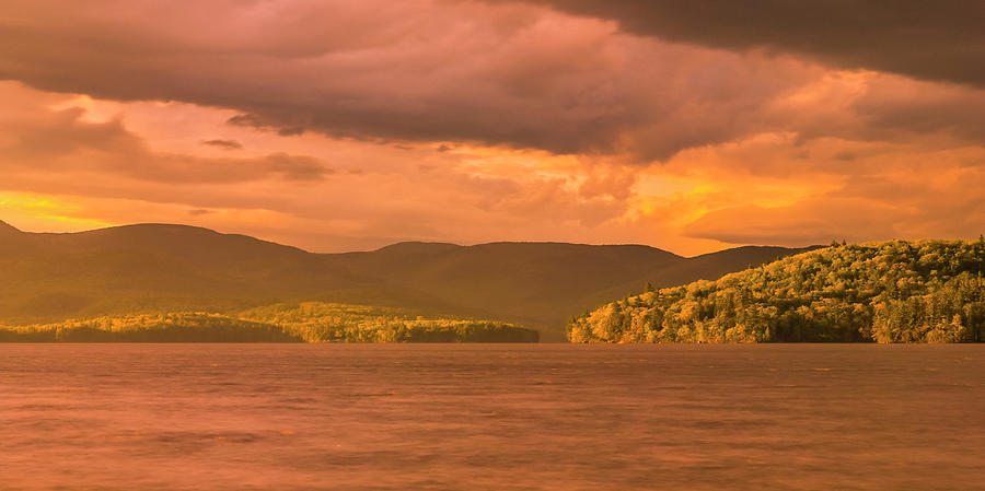 Maine Winter Storm at Sunset over Highland Lake Panorama Photograph by Ranjay Mitra