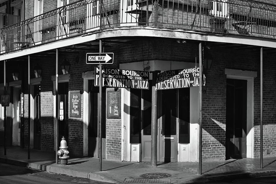 Maison Bourbon Jazz Club - New Orleans - b/w Photograph by Greg Jackson