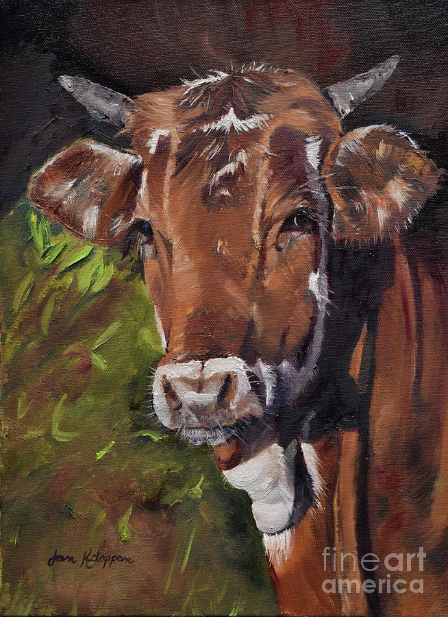 Maisy the Cow- Brown Cow - Moo Painting by Jan Dappen