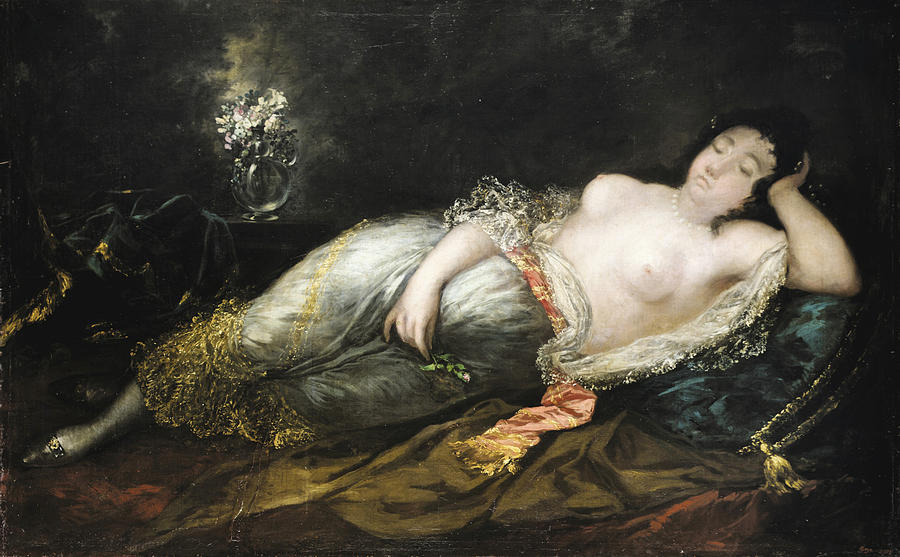 Maja Dormida, Sleeping Nude Painting by Eugenio Lucas Velazquez