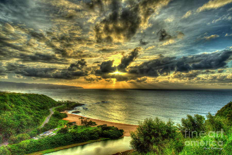 Majestic Clouds Waimea Bay Sunset Hawaii Collection Art Photograph by Reid Callaway