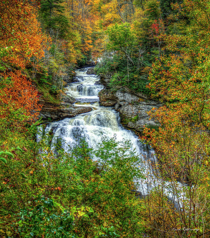 Highland NC Majestic Cullasaja Falls Autumn Landscape Waterfall Art Photograph by Reid Callaway