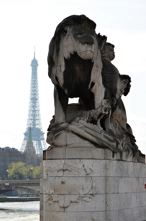 Majestic Lion Statue Near Pont Alexandre III with Eiffel Tower Background Paris France Photograph by Shawn OBrien