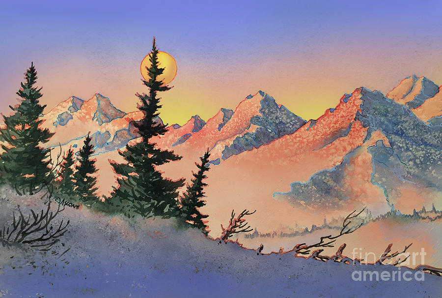 Sunset Painting - Majestic Mountains by Teresa Ascone