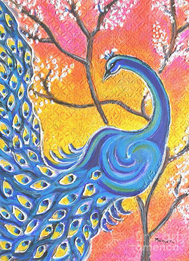 Majestic Peacock colorful Textured art Painting by Manjiri Kanvinde