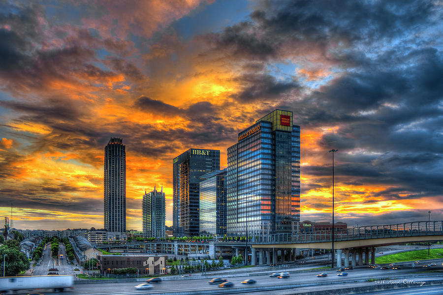 Atlanta GA BB T Welds Fargo Midtown Majestic Reflections Sunset Architectural Cityscape Art Photograph by Reid Callaway