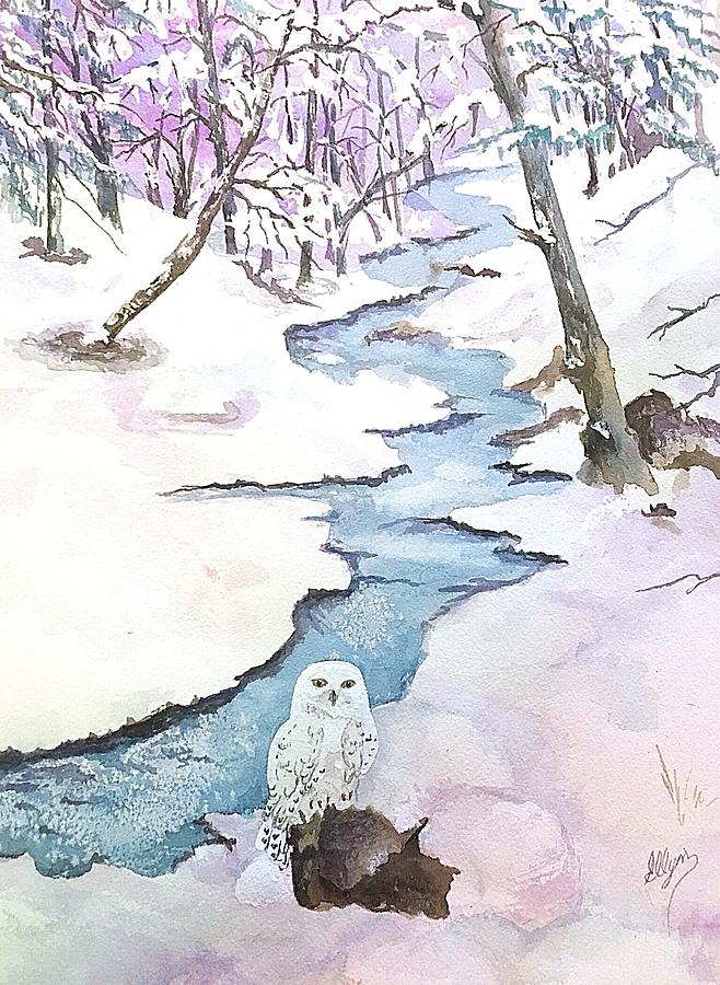 Owl Painting - Majestic Winter - Snowy Owl by Ellen Levinson