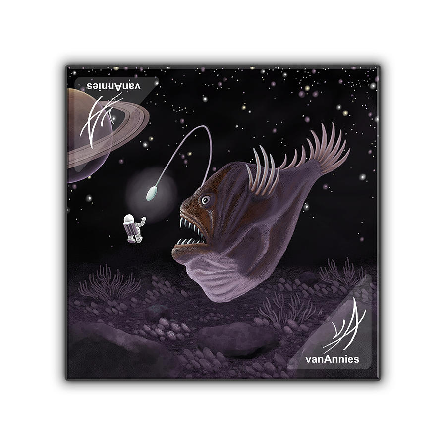 Major Tom and the Outer Space Angler Fish Painting by Annie Dunn