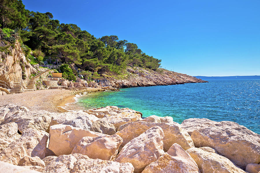 Makarska turquoise beach at sunny day view Photograph by Brch Photography