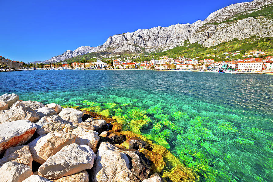 Makarska turquoise waterfront and Biokovo mountain view Photograph by Brch Photography