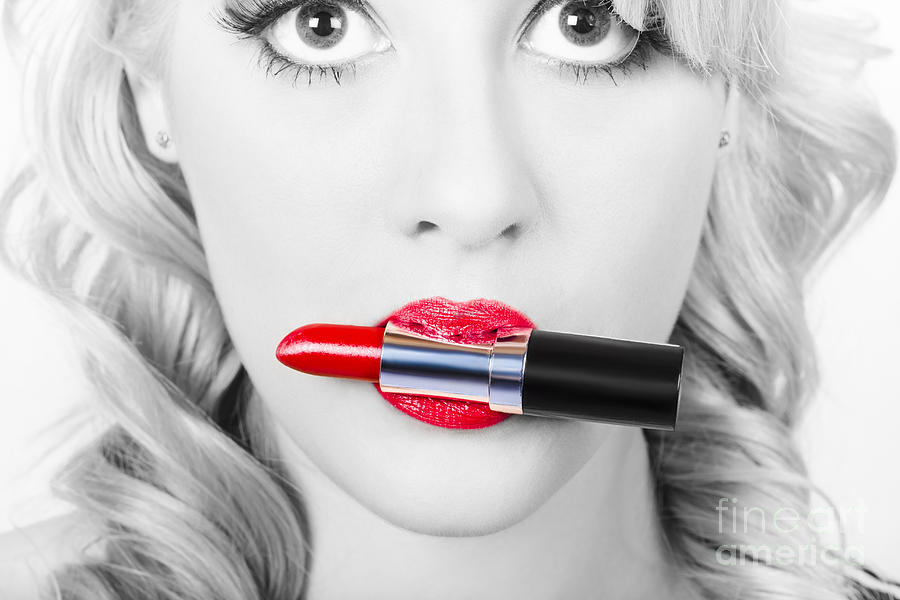 Make-up closeup. Cosmetic pinup girl in lip makeup Photograph by Jorgo Photography