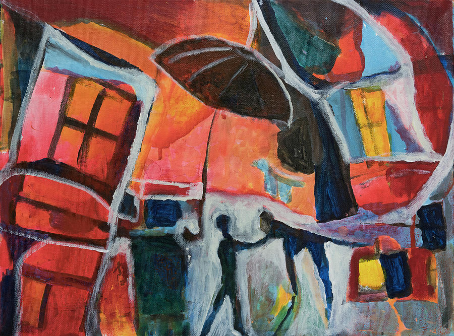 Making Friends Under the Umbrella Painting by Susan Stone