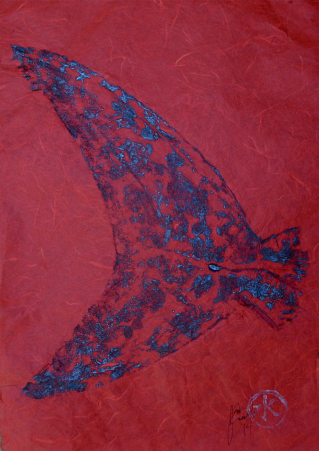 Mako Shark on Red Thai Unryu / Mulberry Paper Mixed Media by Jeffrey Canha