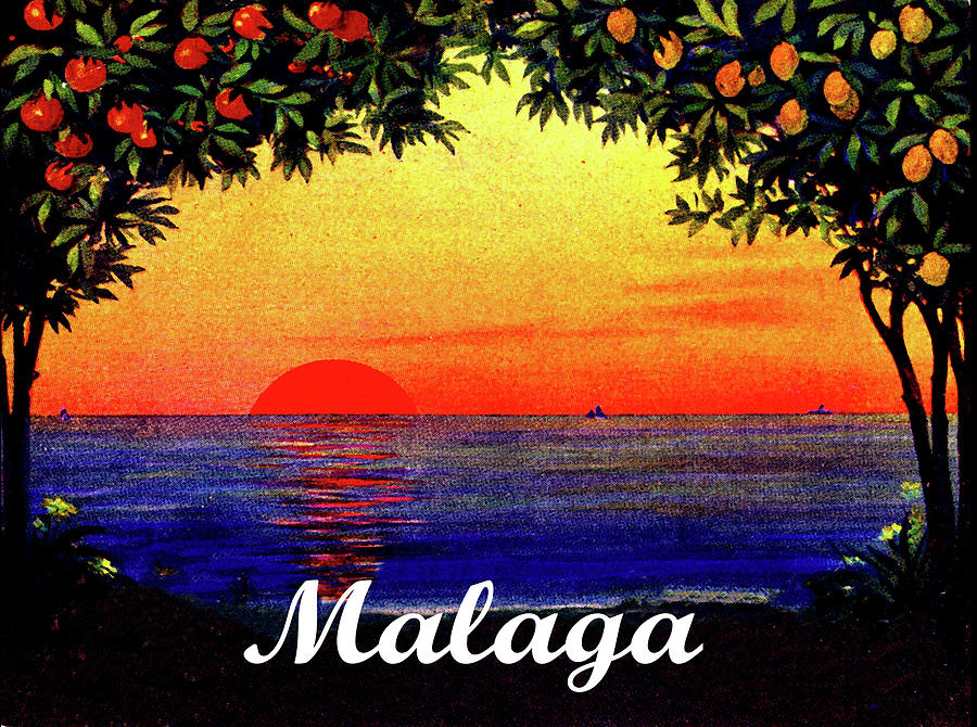 Malaga, romantic sunset, Spain Painting by Long Shot