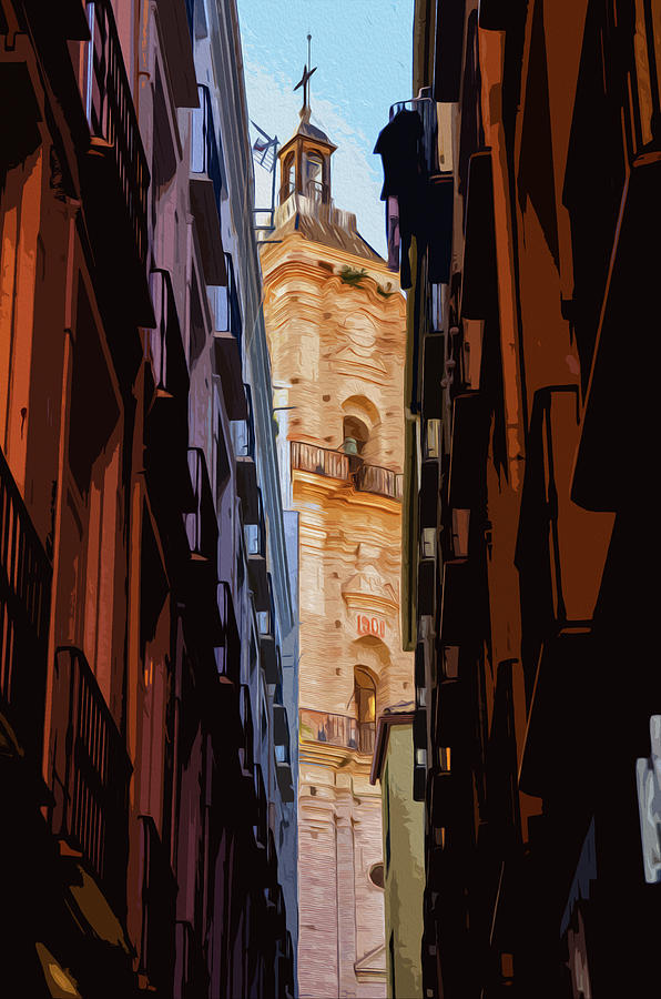 Malaga Streets - San Juan church Painting by AM FineArtPrints