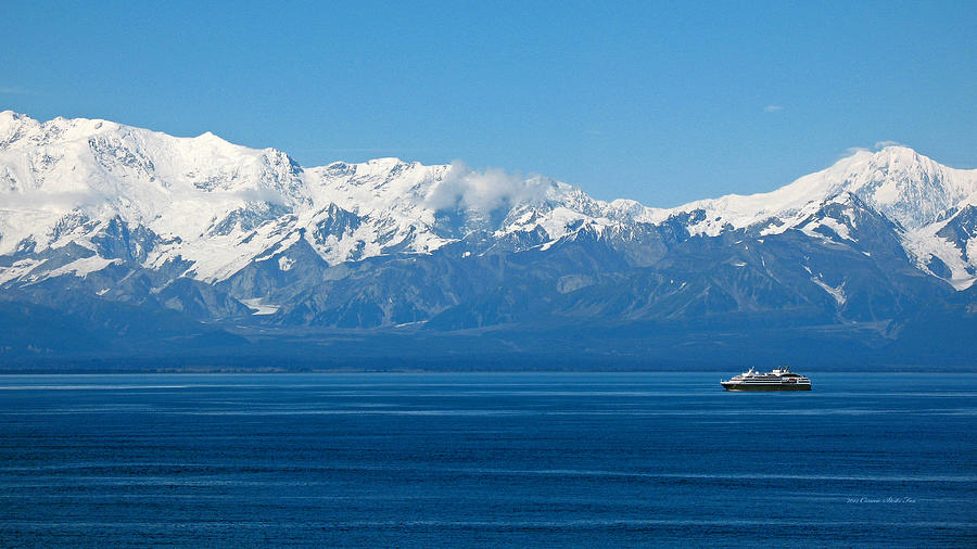 Malaspina Glacier and Cruise Ship. Alaska Seascapes Photograph by Connie Fox